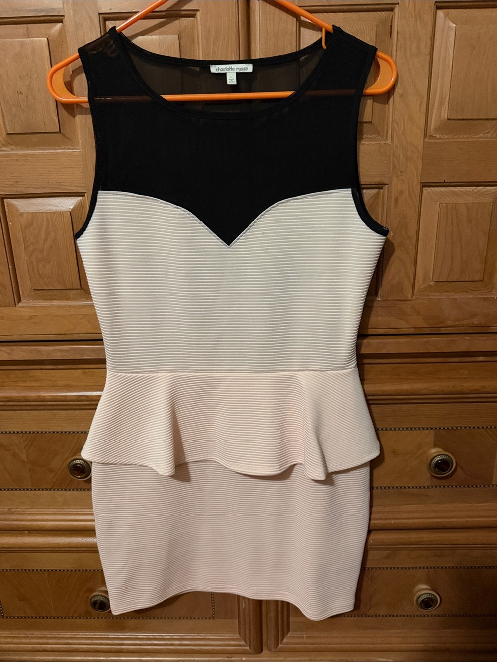 Charlotte Russe Black and Blush Peplum Sheath Dress